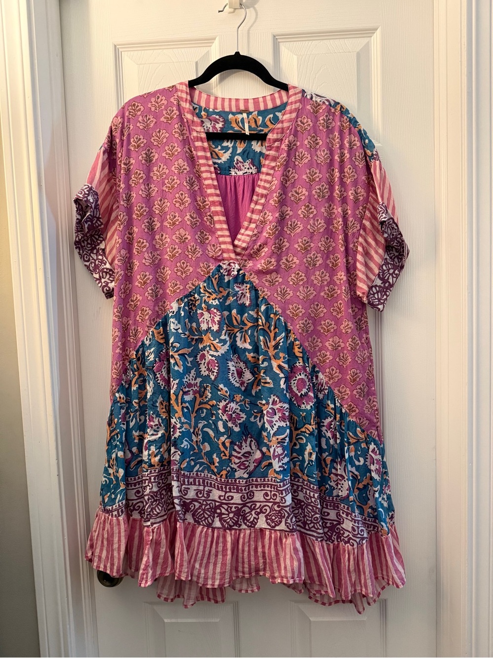 Free People Agnes Patchwork Dress— Pink & Blue size Large